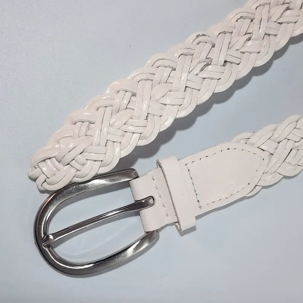 Vintage 80's White Leather Braided Belt Size Medium